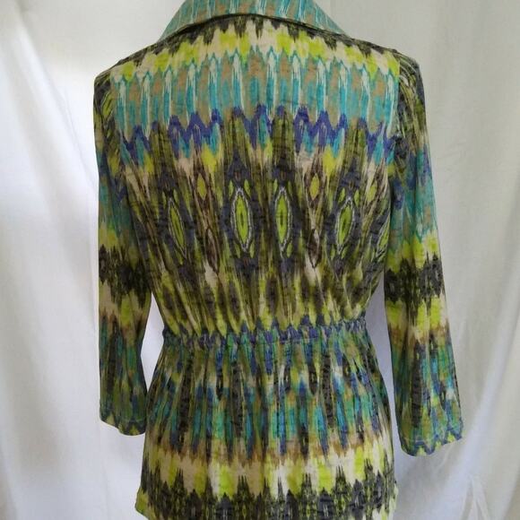 Thomas & Olivia Zip Front Blazer Jacket Top 3/4 Sleeve Drawstring Waist Abstract - Picture 5 of 8